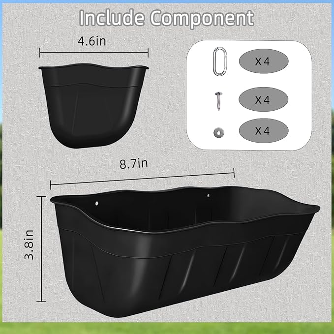 Hanging Chicken Feeders,Duck Feeder Waterer,Small Feed Trough 1.3 Quart 2 Pack,Hanging Fence Feed Trough for Poultry,Black