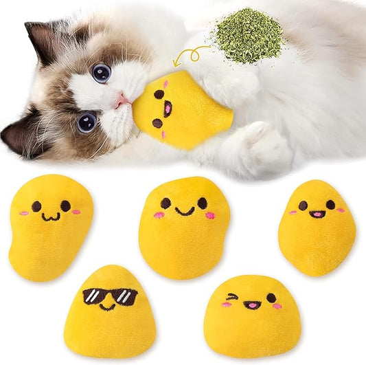 L1rabe Nuggets Catnip Stuffed Toys for Cats- 5Pcs Pet Days Funny Yellow Fried Chicken Indoor Cat Toys, Kitten Chew Bite Kick Non-Toxic Interactive Supplies for Pet Lovers Kitten Birthday Gift