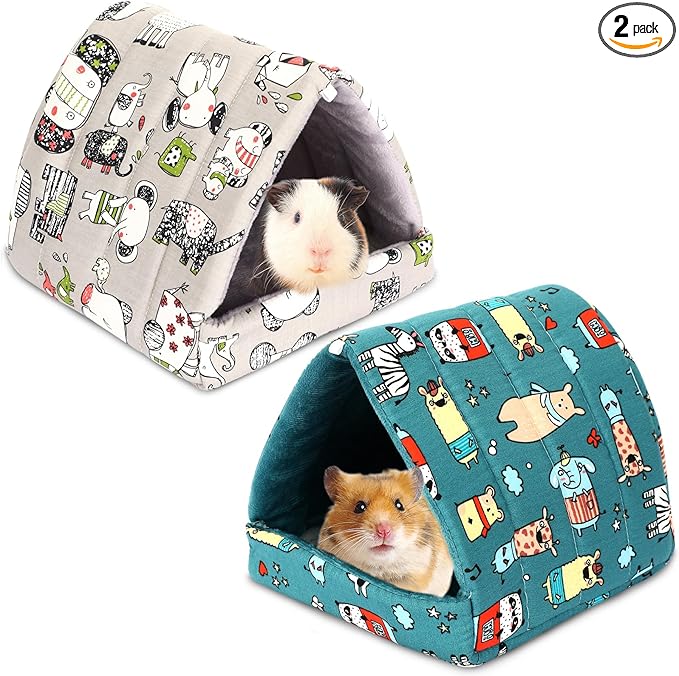 UPINS 2 Pack 9.8 inches Guinea Pig Bed, Guinea Pig Hideout Washable Small Animal House Cage Accessories for Dwarf Rabbits Chinchillas Hamsters Hedgehogs Ferrets Bearded Dragons and Rats