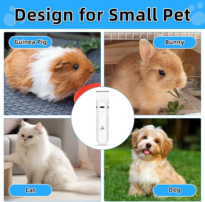 Guinea Pig & Rabbit Grooming Kit 2 in 1 – Cordless Hair Clipper & Nail Grinder for Small Animals– Low-Noise Rechargeable Nail Clippers Electric