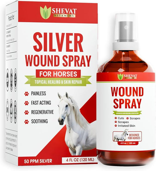 Silver Wound Spray for Horses – Advanced Nano-Silver Hot Spot & Skin Care Treatment – Fast Relief for Scrapes, Cuts, Rashes & Insect Bites – Non-Stinging First Aid Formula – 120ml (4oz)