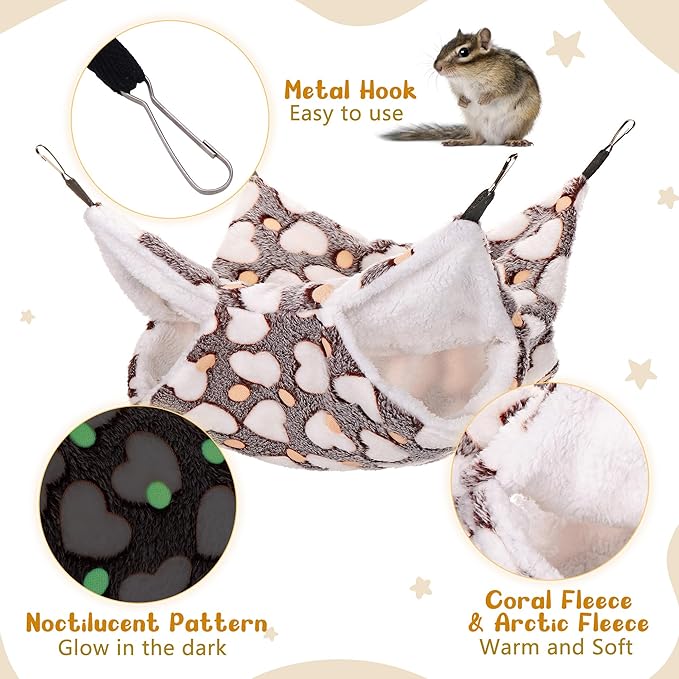 Mogoko Noctilucent Luminous Brown Guinea Pig Rat Hammock Bunkbed Hanging Tunnel and Soft Bed Mat for Ferret Hedgehog Squirrel Hideout Cage Accessories (Tunnel and Bunkbed Hammock)