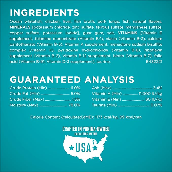 Purina ONE Natural, High Protein, Grain Free Wet Cat Food Pate, Ocean Whitefish Recipe - (Pack of 48) 3 oz. Pull-Top Cans