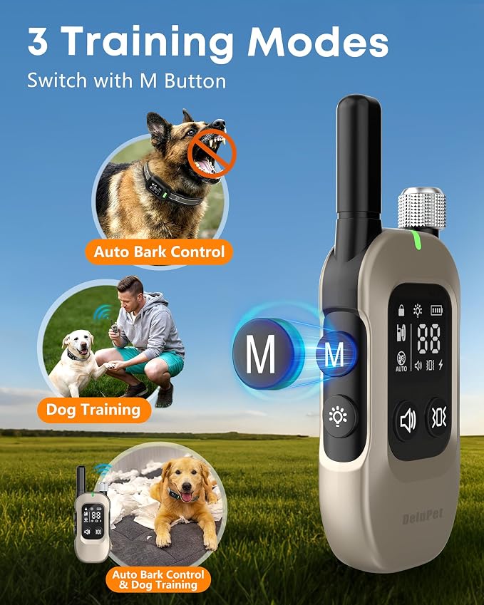 2-in-1 Dog Bark & Shock Collar – 4500FT Dog Training Collar with Remote, 3 Training Modes & LED Light, IPX8 Waterproof E Collars with Anti-Barking for Small Medium Large Dog (Titanium)