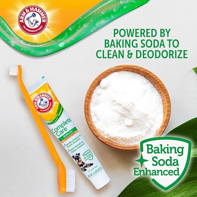 Arm & Hammer Complete Care Dental Gel Dog Toothbrush Kit, Includes Gel Toothpaste, Toothbrush, and Finger Brush, Baking Soda Enhanced, Fluoride Free, Chicken Flavor, 2.5 Oz