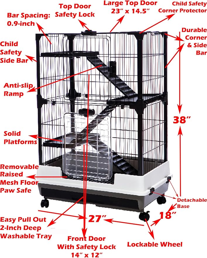 Large Deluxe Indoor/Outdoor Guinea Pig Chinchilla Ferret Squirrel Hedgehog Kitten Home Rabbit Bunny Hutch House Critter Habitat Easy Removable Washable 2-Inch Deep Tray Lockable Casters