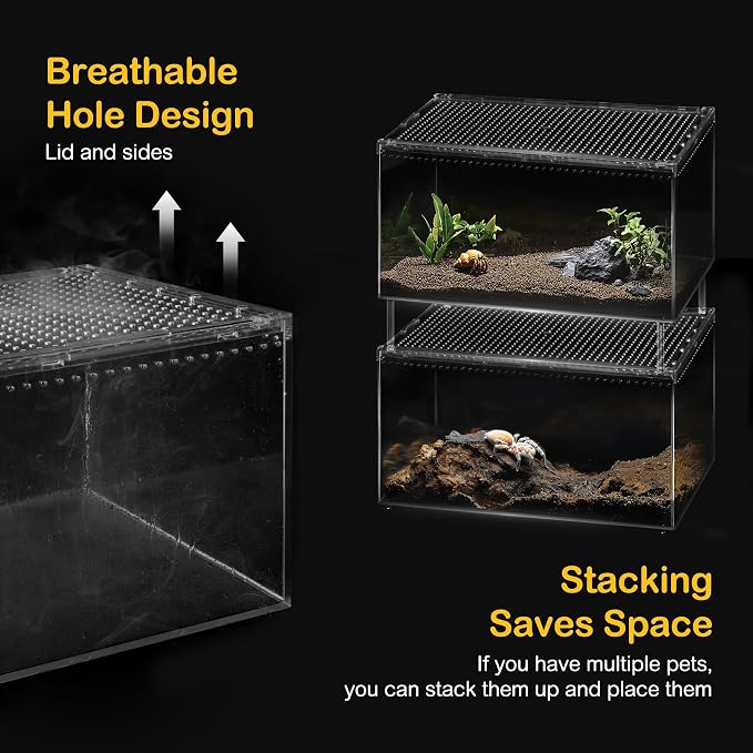 Reptile PC Tank,Escape Proof Magnetic Lid Tarantula Enclosure Large | Easy Clean Seamless Base Hermit Crab Habitat,Stackable Isopod Terrarium,Cross Ventilation Spider Starter Cage,Frog Container