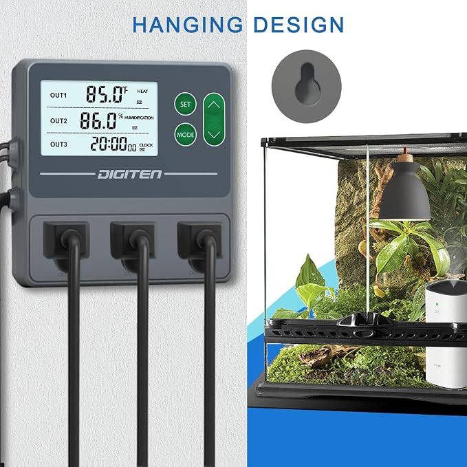 DIGITEN Temperature and Humidity Controller with Timer,3 Outlet Dual Probes | 3-Stage Outlet Control Temp,Humidity & Timer Separately,Digital Thermostat Outlet for Reptile,Aquariums,Mushroom,Greenhouse