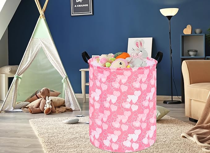 Kids Laundry Hamper Storage Basket Laundry Organizer Hamper Storage Bins Clothes Box Nursery Hamper Gift Basket with Handles (White heart)
