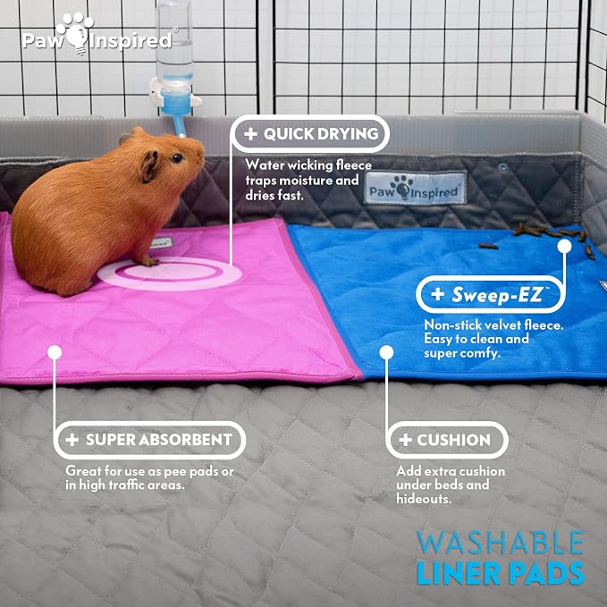 Paw Inspired Guinea Pig Cage Liner Pads | Washable Fleece Bedding, Waterproof Bottom | Super Absorbent Pee Pad or Pet Bed Mat for Guinea Pigs, Ferrets, Rabbits, Hamsters, Small Animals (12"x12", Tan)