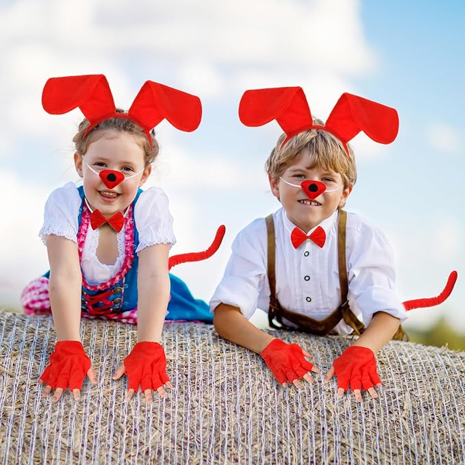Syhood Puppy Dog Costume Set Ears Headband Bowtie Nose Tail Paw Gloves Accessories for Carnival