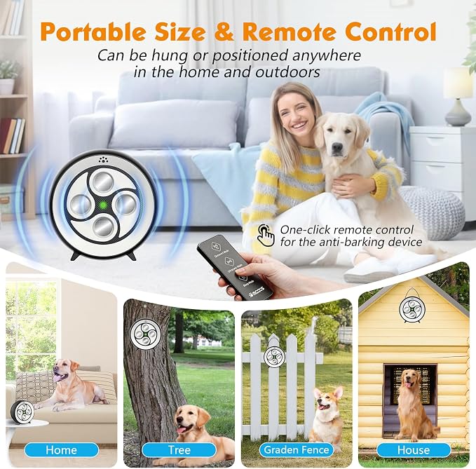 New Anti Barking Device for Dogs, Rechargeable Dog Barking Deterrent up to 75ft with Remote , Variable Ultra Frequency/6 Modes/IP65 Waterproof Dog Silencer Stop Neighbors‘ Dog from Barking (Black)
