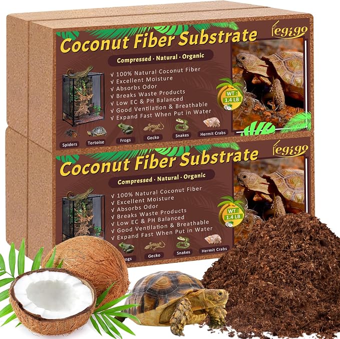 Legigo 4 Pack Coconut Fiber Substrate, Natural Coco Coir Bedding for Reptiles Turtles, Tortoises, Snake, Hermit Crab, Gecko, Lizard, Bioactive Terrarium Soil for Humidity Control and Plant Substrate