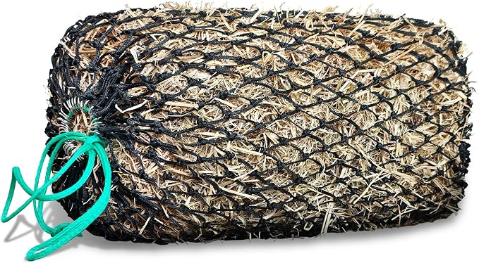Square Bale Hay Nets for Horses, Premium PE Slow Feed Net with 1.6" Hole, Suitable for 36x18x18 to 45x25x17 Inches Hay Bales, Drawstring Closure for Easy Loading
