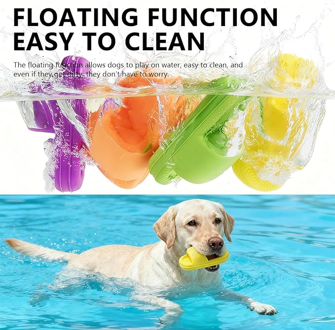 MECOOL Squeaky Slipper Dog Toy - Chew Toys for Aggressive Chewers, Durable Rubber Chew Toy for Dental Cleaning & Boredom Relief, for Small Medium Dogs, 2PCS Yellow and Purple