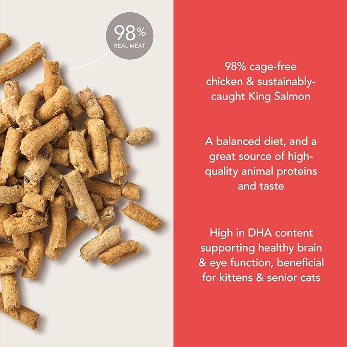 Feline Natural Freeze Dried Cat Food - Grain-Free and High Protein Cat Food from New Zealand, Complete Meal or Topper for Kittens, Adults, and Senior Cats, Chicken and King Salmon, 3.5oz