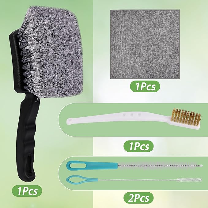 5Pcs Bird Bath Brush Kit, Larbeti 1P Hard Silk Bristle Bird Bath Cleaner Brush, 2P Hummingbird Feeder Cleaning Scrub, 1P Steel Wire Scrub, 1P Clean-Cloth to Hummingbird Feeders, Bath Feeder