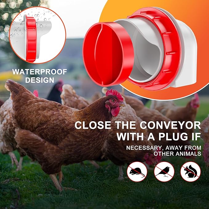 ZenxyHoC Chicken Feeders No Waste, DIY Automatic Poultry Feeder 8 Ports 1 Hole Saw with Covers Gravity Feed Kit for Buckets Barrels Bins Troughs (Red)