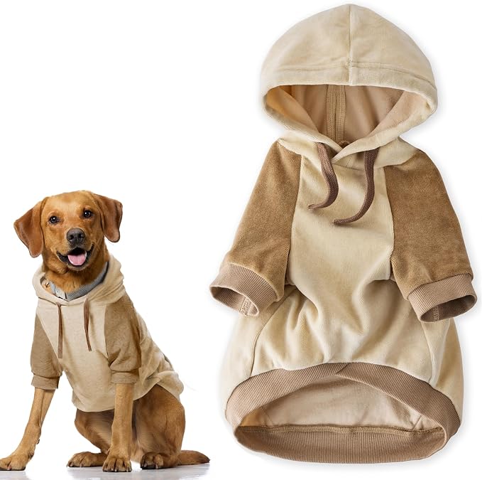 Pet Passion Cooper II Organic Cotton Velour Dog Hoodie Pet Coat for Small, Medium and Large Dogs, Coffee Color Block, Small (10-25 lbs)