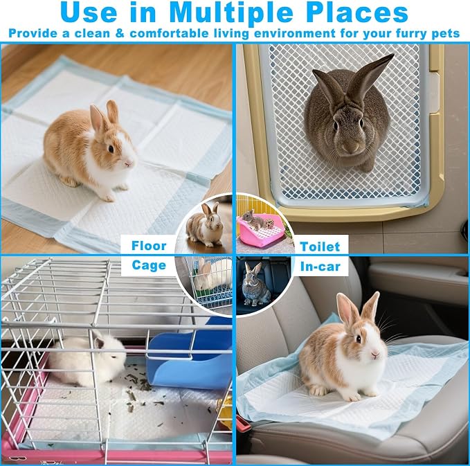 kathson Rabbit Pee Pads, 50Pcs-22" x22" Large Disposable Rabbit Diapers, Pet Toilet Training Pads, Super Absorbent Guinea Pig Disposable Diaper for Bunny, Hedgehogs, Hamsters, Chinchillas