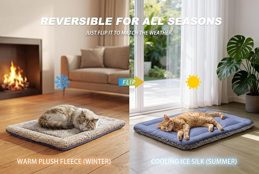 Self Warming Cat Bed, Reversible Warming Cooling Cat Bed, Winter Warm Cats Pad & Summer Cooling Cats Mat, Soft Pet Mat for Kitty & Small Dogs, Perfect for Crates, Beds, Sofas, Dark Blue, 24"x36"