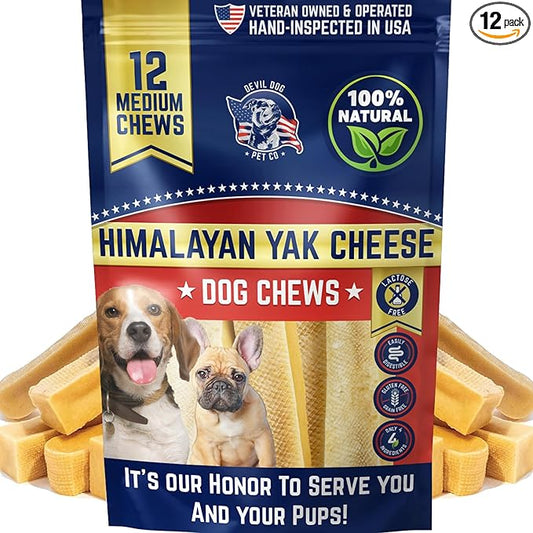 Devil Dog Pet Co. Himalayan Yak Cheese Dog Chews for Small to Medium Breeds & Aggressive Chewers - Long Lasting, Rawhide Free, High Protein - Cleaner Teeth, Anxiety & Boredom Relief - 12 Pack