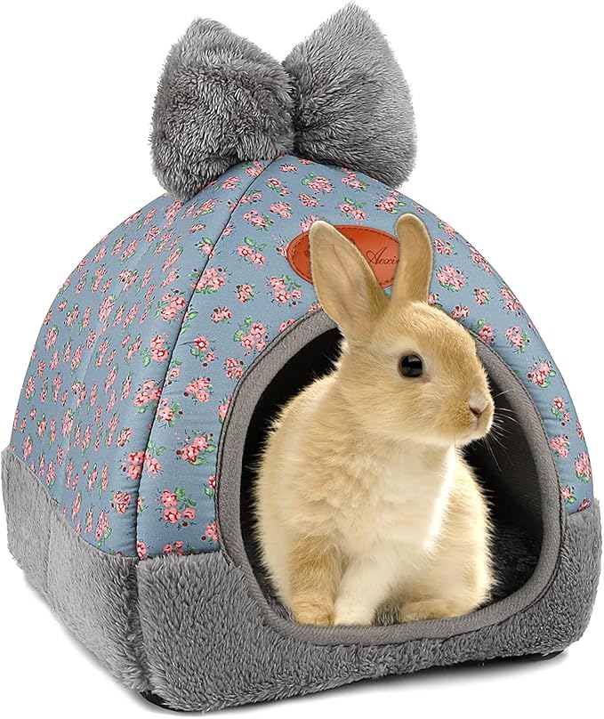 YUEPET Bunny Bed Warm Guinea Pig Cave Beds Cute Bowknot House Big Hideouts Cage Accessorie for Dwarf Rabbits Hamster Bunny Ferrets Rats Hedgehogs Chinchilla（Flower）