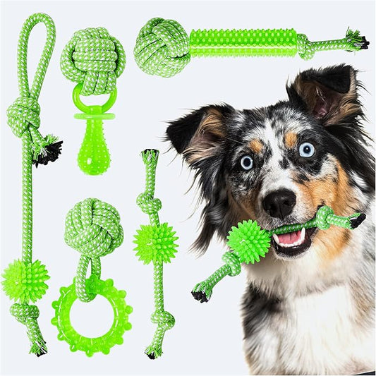 Puppy Toys 5 Pack for High Energy Puppies,Puppy Teething Toys Rubber and Rope,Durable Dog Chew Toys for Aggressive Chewers,Tug of War Dog Toys,Puppy Chew Toys for Teething