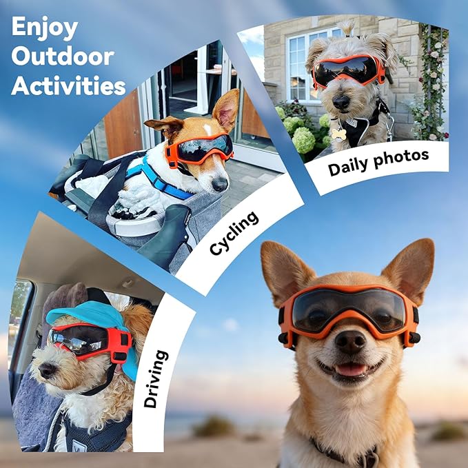 Dog Goggles Dog Sunglasses for Medium Breed UV Protection Windproof with Adjustable Head Straps Chin Straps for Ride Car/Hiking Travel/On Beach-Orange