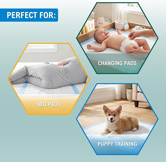 Medpride Disposable Underpads 17'' x 24'' (100-Count) Incontinence Pads, Bed Covers, Puppy Training | Thick, Super Absorbent Protection for Kids, Adults, Elderly | Liquid, Urine, Accidents