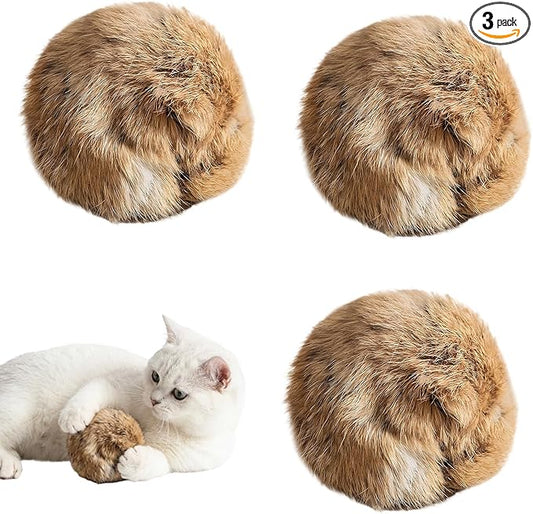 Rabbit Fur Ball Cat Toy, Indoor Exercise Enrichment, Premium Catnip Infused Rabbit Fur Balls for Cats, Washable Cat Toy, Multi-Cat Household Activity, Boredom Relief and Bonding Aid