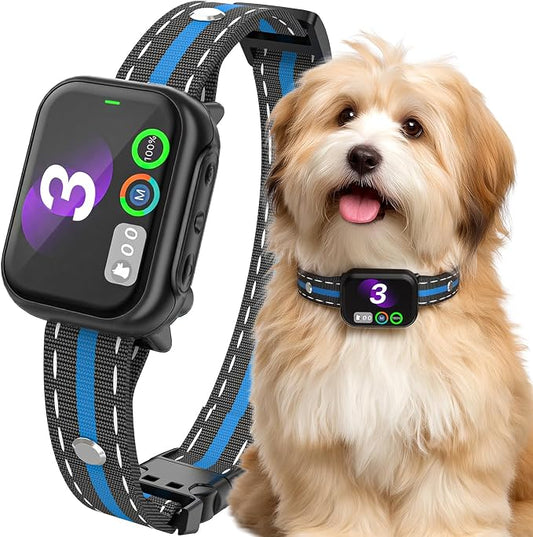 RPZ Smart Dog Bark Collar for Small Medium Large Dogs 8-150 Lbs, Blue | Rechargeable anti barking collar with bark count tracking, 4 training modes, 3 sensitivity levels and IP67 waterproof