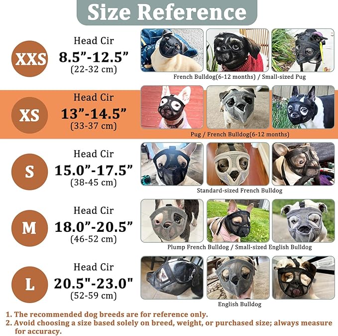 Mayerzon Short Snout Dog Muzzle for French Bulldog with Full Pant Design to Prevent Eating Biting, Soft Mesh Dog Muzzle for Shih Tzu Pug English Bulldog for Grooming Walking, Allow to Drink and Feed
