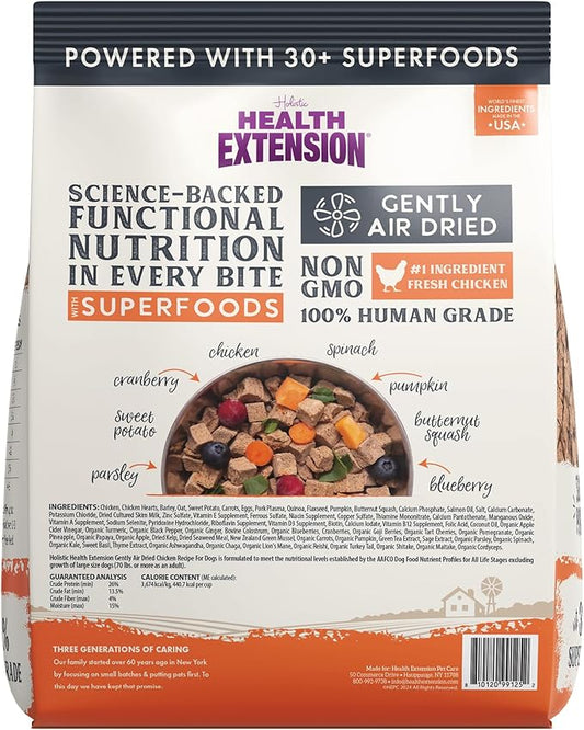 Health Extension Gently Air Dried Chicken Dog Food, (12oz, 340 g) – Complete & Balanced with 85% Animal Protein and 30+ Superfoods for All Life Stages