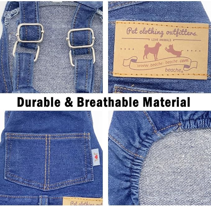 Dog Shirts Clothes Denim Overalls, Pet Jeans Onesies Apparel, Puppy Jean Jacket Sling Jumpsuit Costumes, Fashion Comfortable Blue Pants Clothing for Small Medium Dogs Cats Boy Girl (Blue, 3XL)