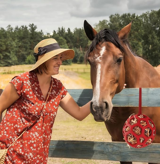 Goat Feeder Hanging Feeding Toy,Horse Treat Hay Feeder Toy, Durable TPR Feeding,for Horse Goat Sheep Relieve Stress,Stretch-Resistant Design（Red）