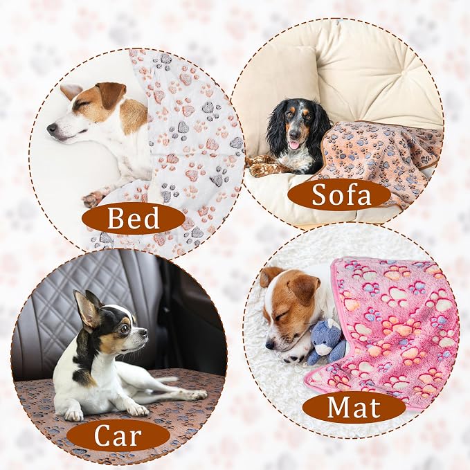 1 Pack 3 Blankets Super Soft Fluffy Premium Fleece Pet Blanket Flannel Paw Printed Throw for Dog Puppy Cat (Small 23x16'', Blue, Red, Grey)