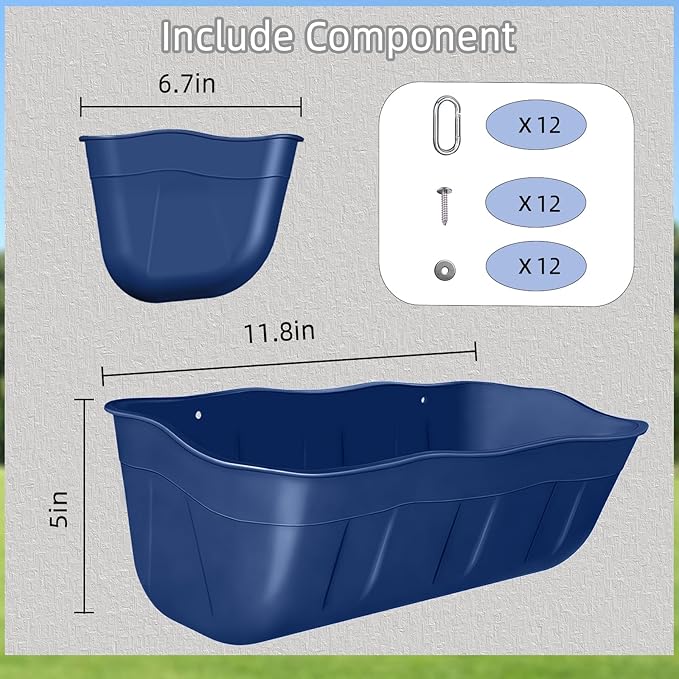 Chicken Feeder Waterer,Hanging Goat Feeders,Feed Trough 3.5 Quart 6 Pack,Hanging Fence Feed Trough for Poultry Livestock,Blue