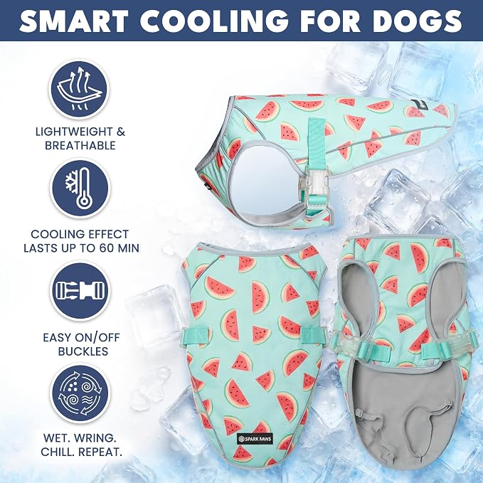 Spark Paws Dog Cooling Vest - SPF 50 UV Sun Protection - Summer Heat Relief Gear for Dogs, Lightweight, Evaporative Cooling - Dog Anxiety Relief Vest During Hot Days - Watermelon - Size 4XL