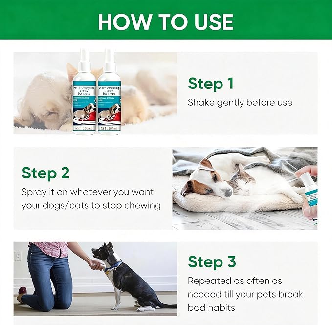 2 Pack Bitter Apple Spray for Dogs, No Chew Spray for Dogs, Natural Training Aid for Dogs & Puppies, Stop from Chewing and Biting on Furniture, Shoes, Plants, Indoor & Outdoor Use