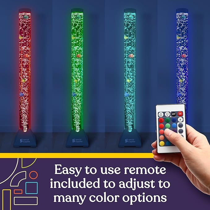 Special Supplies Aquarium Sensory Fish Bubble Light Tube with 16 LED Color Changing Nightlight Effect, Remote Control, and 8 Fishes, Colorful Floor Standing Lamp for Kids and Adults (4 feet)
