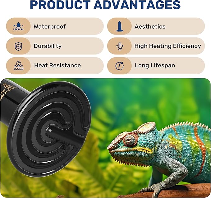 Reptile Heat Lamp 100W Ceramic Heat Emitter, No Light Emitting Heat Bulbs for Amphibian Pet Brooder Coop Incubating Chicken, Lizard Bearded Dragon Turtle Snake Terrarium, 2 Pack
