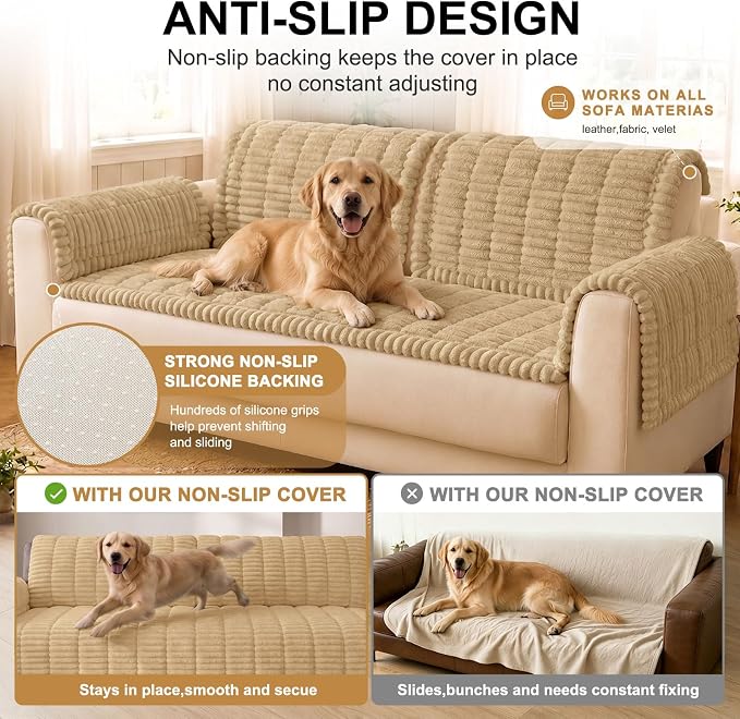 Smiry Couch Cover for Dogs, Non Slip Washable Sofa Protector for Pets, Soft Furniture Cover for Pet, Stylish Sofa Covers, Cozy Protect Against Fur, Dirt & Everyday Messes (Camel, 27.6" x 82.7")