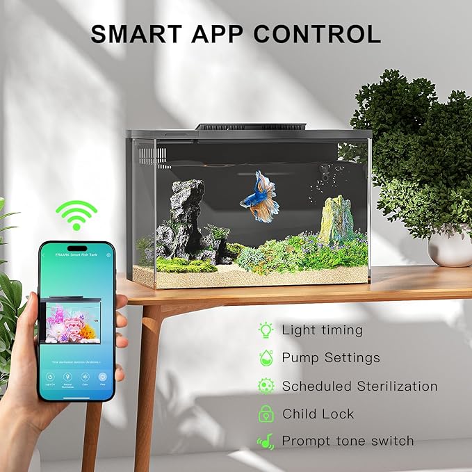 ERAARK 4 Gallon Betta Fish Tank,Smart APP Control Aquarium with Filter,Light,Water Pump,Self Cleaning