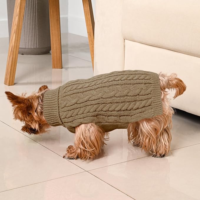 Dog Sweater 2 Pack for Small Dogs, Size S, Red & Brown | Stretchy cable knit turtleneck, machine washable, high belly cut, comfy winter fit for Chihuahua, Maltese