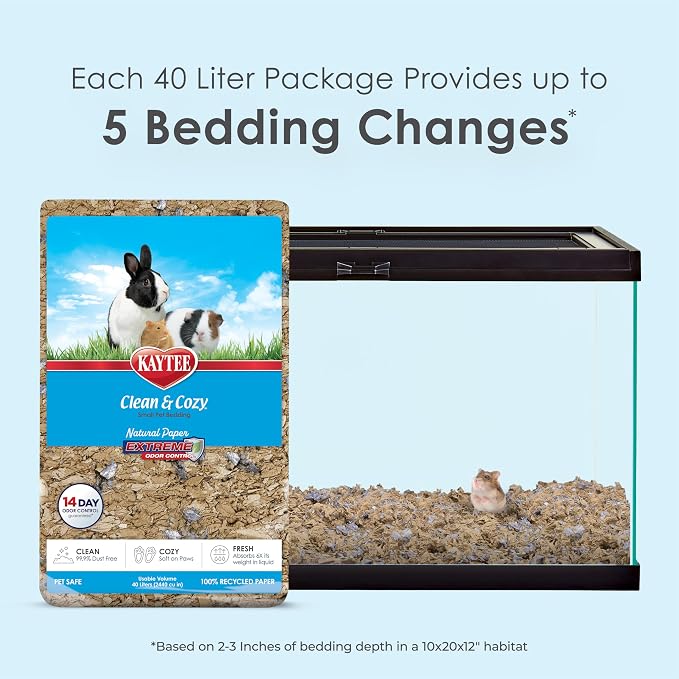 Kaytee Clean & Cozy Natural Paper with Extreme Odor Control Bedding, Made with 100% Recycled Paper