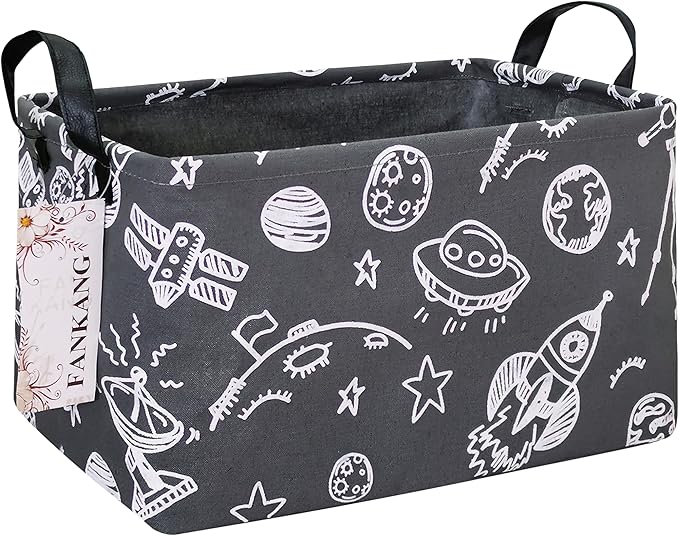 Storage Basket,Nursery Hamper Canvas Laundry Basket Foldable with Waterproof PE Coating Storage, Office, Bedroom, Clothes,Toys (Rec-Space Planet)