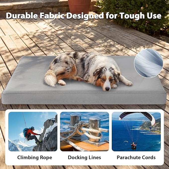 RRPETHOME 3" Chew Proof Indestructible Dog Bed for Large Aggressive Chewers,Durable Tough Fabir Chew Resistant Crate Dog beds for Large Dog & Puppy,Orthopedic Egg Foam Kennel Mat Pad Grey 55x42x4