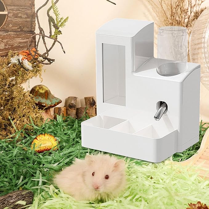 Gralara 3 in 1 Hamster Automatic Feeder Container Accessories Bowl Feeding Station Dispenser for Ferrets Patio Small Animal Terrace, White 80ml Bottle