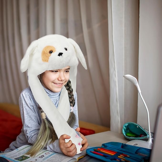 Bubblepompom Animal Hat with Ears Moving Jumping Pop Up Beating Hat Plush Holiday Cosplay Dress Up Funny Gift for Kids